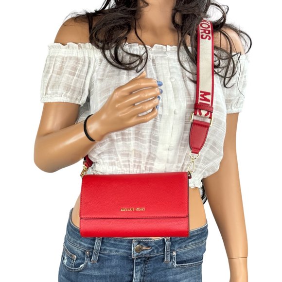 Michael Kors Jet Set Item Large Zip Around Wallet Crossbody Bag Bright Red - Picture 1 of 9